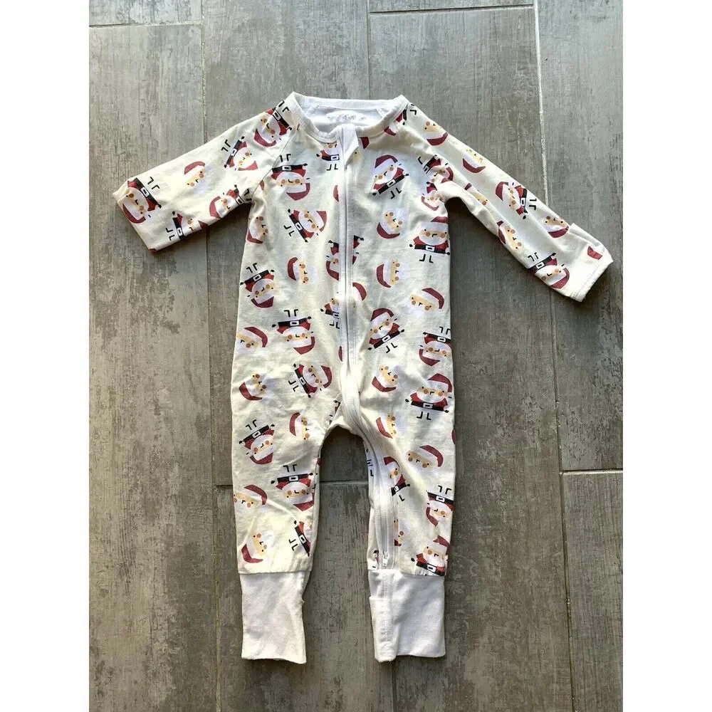 Boutique Baby Girl Boy Santa Christmas Zipper One-Piece Coverall Sleep Play 12 M